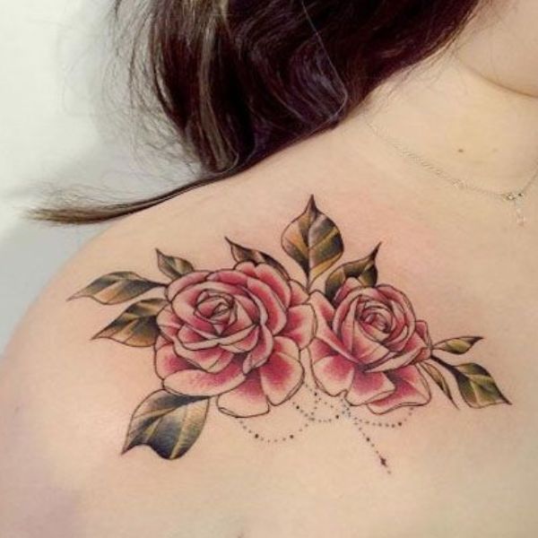 hình xăm hoa màu ở vai cho nữ  Tattoo Gà